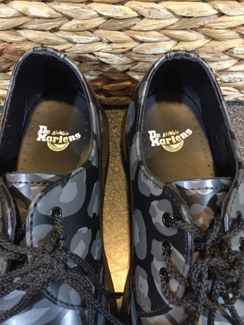 Dr. Martens Black and Gray Leopard Print 3-Eye Oxford Shoes - Picture 3 of 13